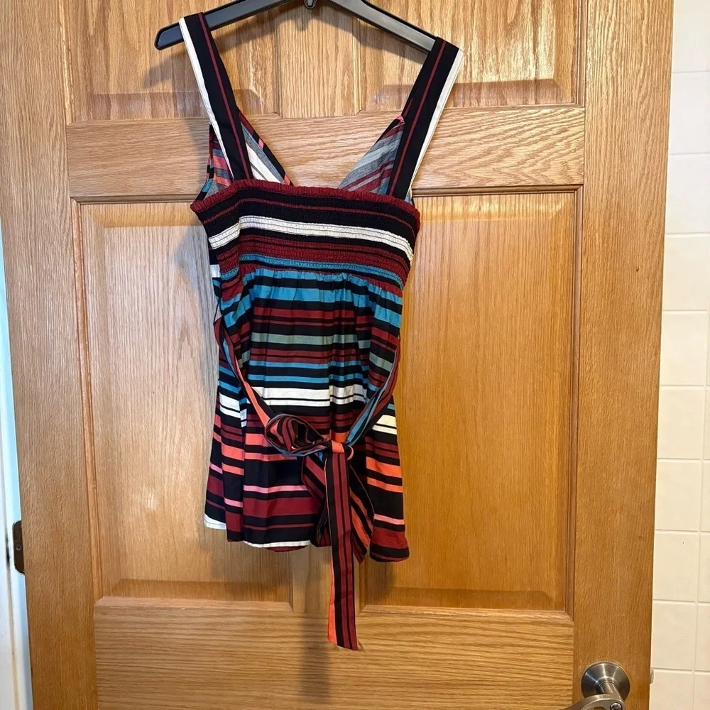 Motherhood Maternity Sleeveless Multi Color Striped Baby Doll Tank Top Womens S